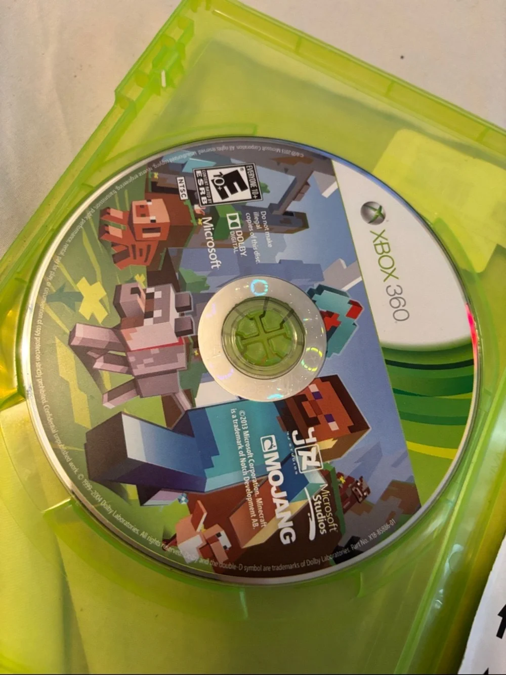 Microsoft Xbox 360 Minecraft mojang dolby digital rated E disc & case